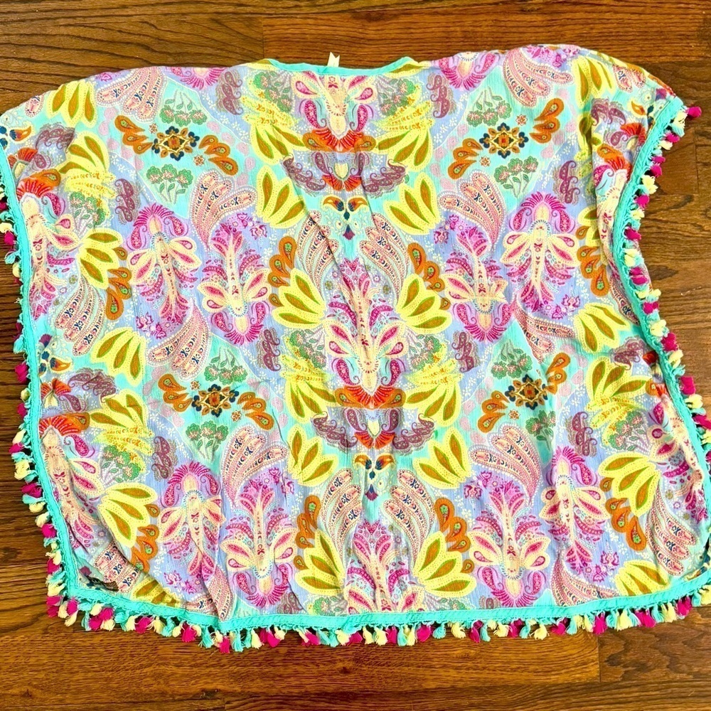Matilda Jane Capeside Fringe Swim Cover Up Size Small V Neck Poncho Beach Pool